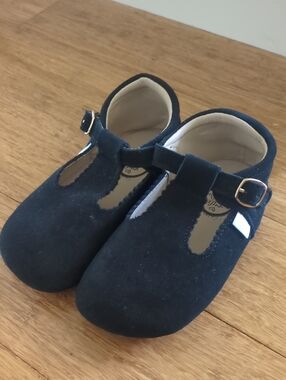 Little Love Bug Black Suede T Bar Shoes